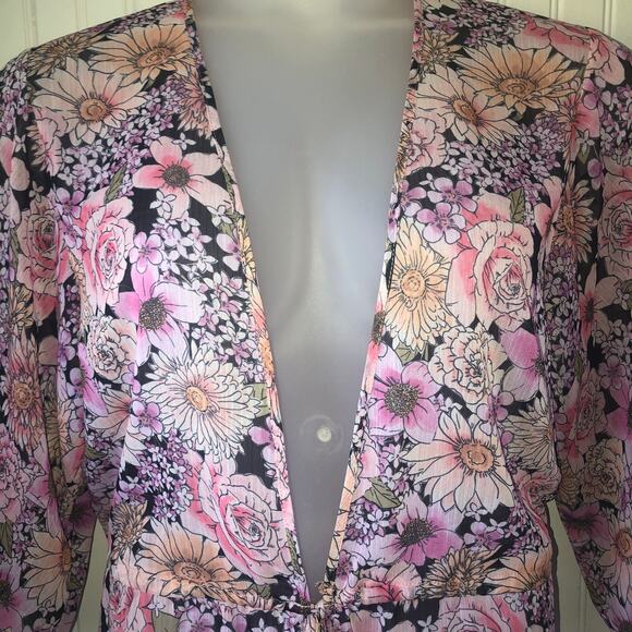 SANCTUARY Retail $85 Petal Pusher Floral Tie Caftan Swim Cover Up Size Med - Picture 2 of 5